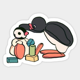 cute pingu and pinga penguin siblings Sticker